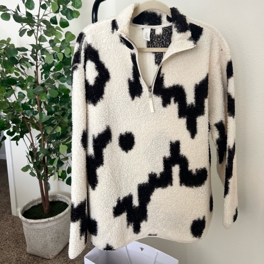 H&M Viral Sherpa Sweatshirt Oversized Navajo Teddy Half Zip cozy XS fleece